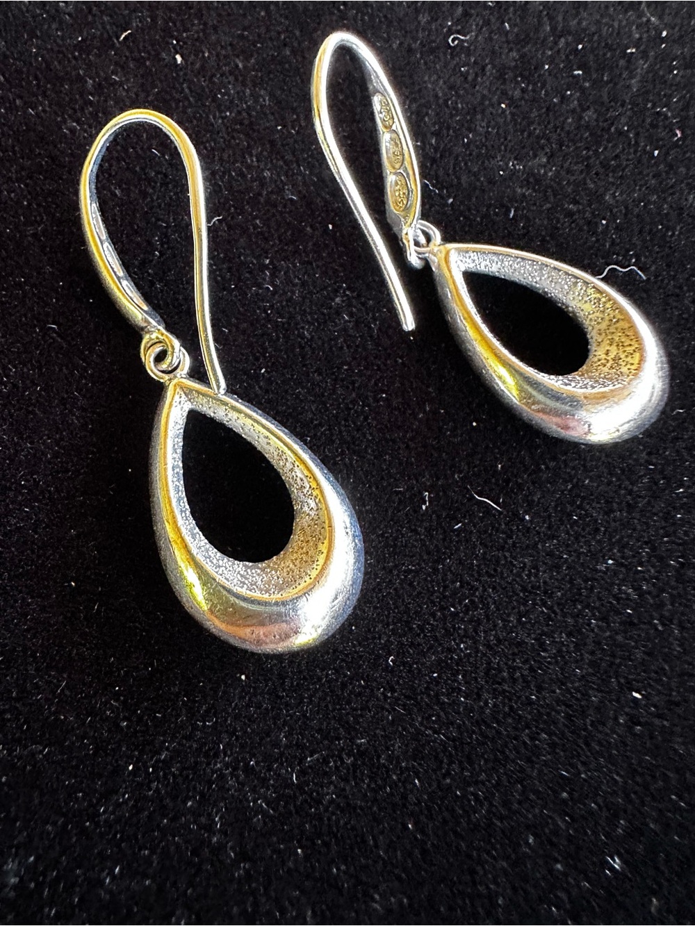 Sterling Silver Teardrop Earrings with Black Inset - Womenโs Dangle